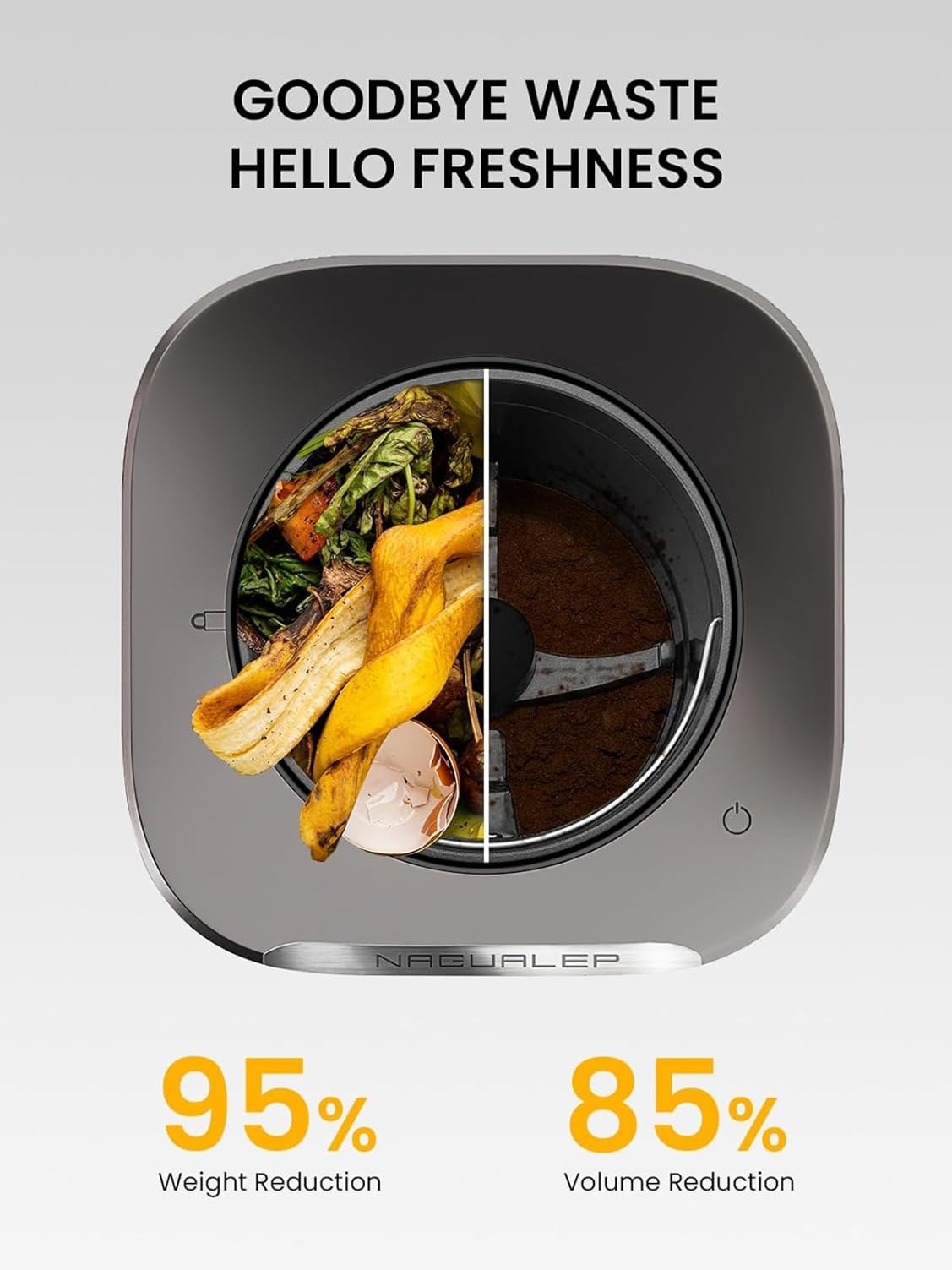 Nagual Electric Kitchen Composter, Indoor Mill Grinder Food Recycler Bin, 0.66gal/Odorless/Low Noise/Auto-Stop, Countertop Disposer Turn Food Waste into Fertilizer