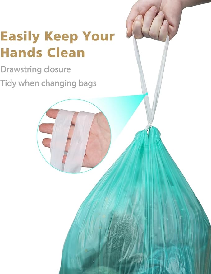 AYOTEE 3 Gallon Trash Bags with Drawstring, Biodegradable 2.6 Gallon Compostable Garbage Bags (125 Counts), Compostable Small Trash Bag,Small Garbage Bag for Bathroom，Bedroom, Kitchen