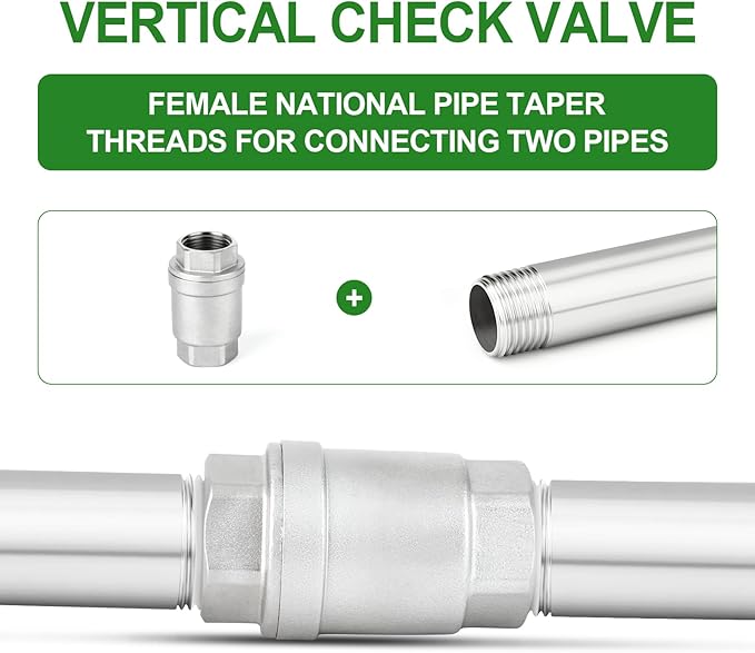 TAISHER 1PCS 304 Stainless Steel 3/8" Female Vertical Check Valve，Backflow Prevention, One Way Spring Check Valves CF8 WOG 1000