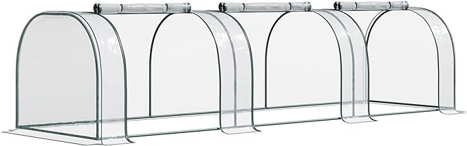 Outsunny 11' x 3' x 2.5' Mini Greenhouse, Portable Tunnel Green House with Roll-Up Zippered Doors, UV Waterproof Cover, Steel Frame, Clear