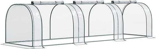 Outsunny 11' x 3' x 2.5' Mini Greenhouse, Portable Tunnel Green House with Roll-Up Zippered Doors, UV Waterproof Cover, Steel Frame, Clear