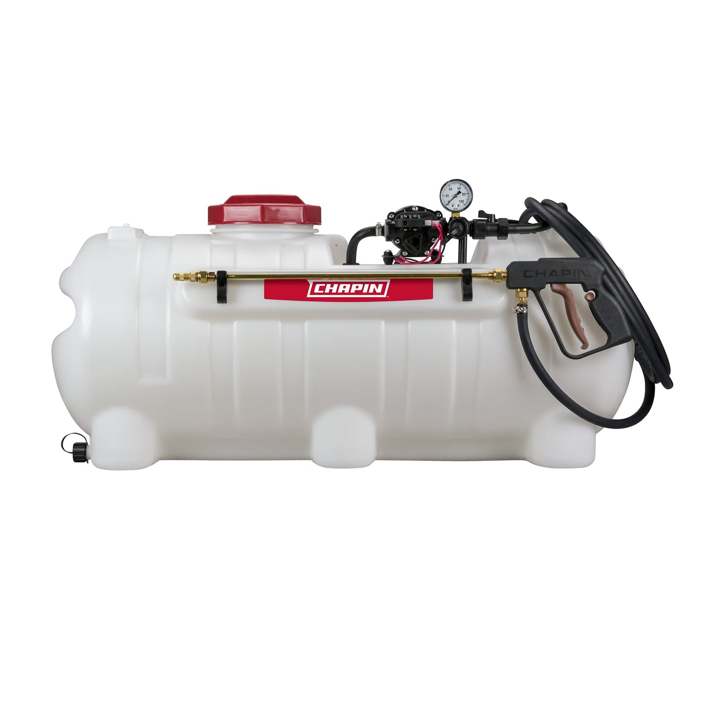 Chapin 97500E Made in The USA 25 Gallon Deluxe Dripless ATV/UTV 12 Volt Mounted Spot Sprayer with 5 Inch Wide Mouth, High Performing 12 V Diaphragm Pump and Filtration System, Translucent White