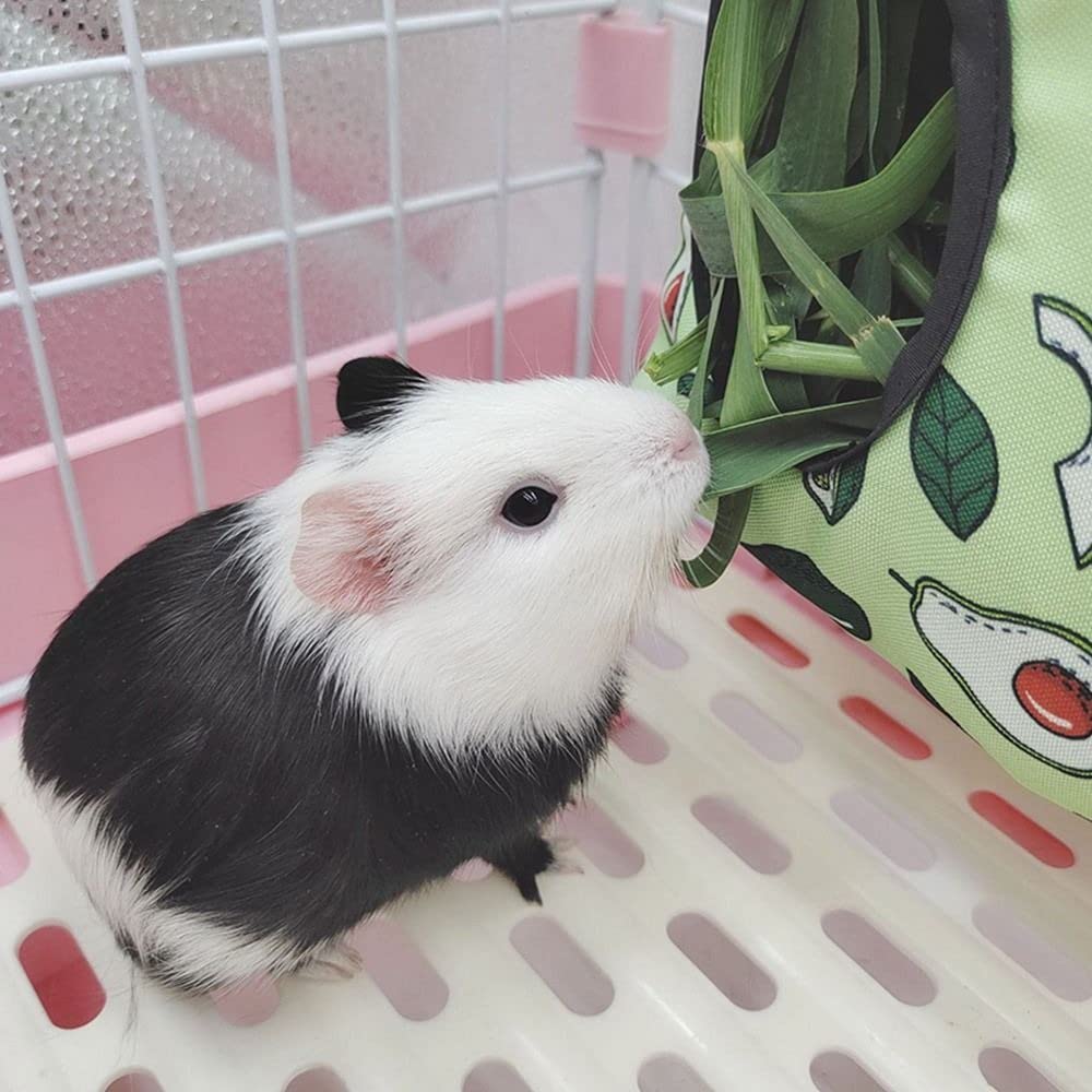 2 Pack Large Hay Feeder for Guinea Pigs, Bunny Hay Feeding Bag Small Animal Hanging Feeder Bags Rabbit Food Dispensers Bag Rack Cage Accessories