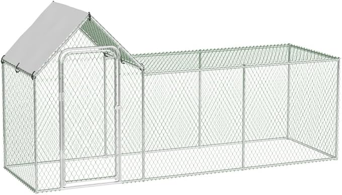 Metal Chicken Coop, Large Chicken Run with Waterproof and Anti-UV Cover, Walk-in Chicken Coop for 6/10 Chickens, Large Chicken Coop Run (9.8'L x 3.3'W x 5'H)