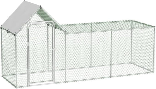 Metal Chicken Coop, Large Chicken Run with Waterproof and Anti-UV Cover, Walk-in Chicken Coop for 6/10 Chickens, Large Chicken Coop Run (9.8'L x 3.3'W x 5'H)