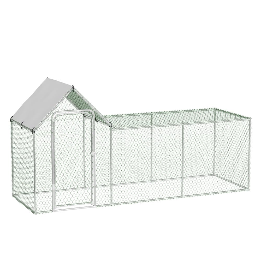 GarveeLife Metal Chicken Coop, Large Chicken Run with Waterproof and Anti-UV Cover, Walk-in Chicken Coop for 6/10 Chickens, Large Chicken Coop Run (9.8'L x 3.3'W x 5'H)