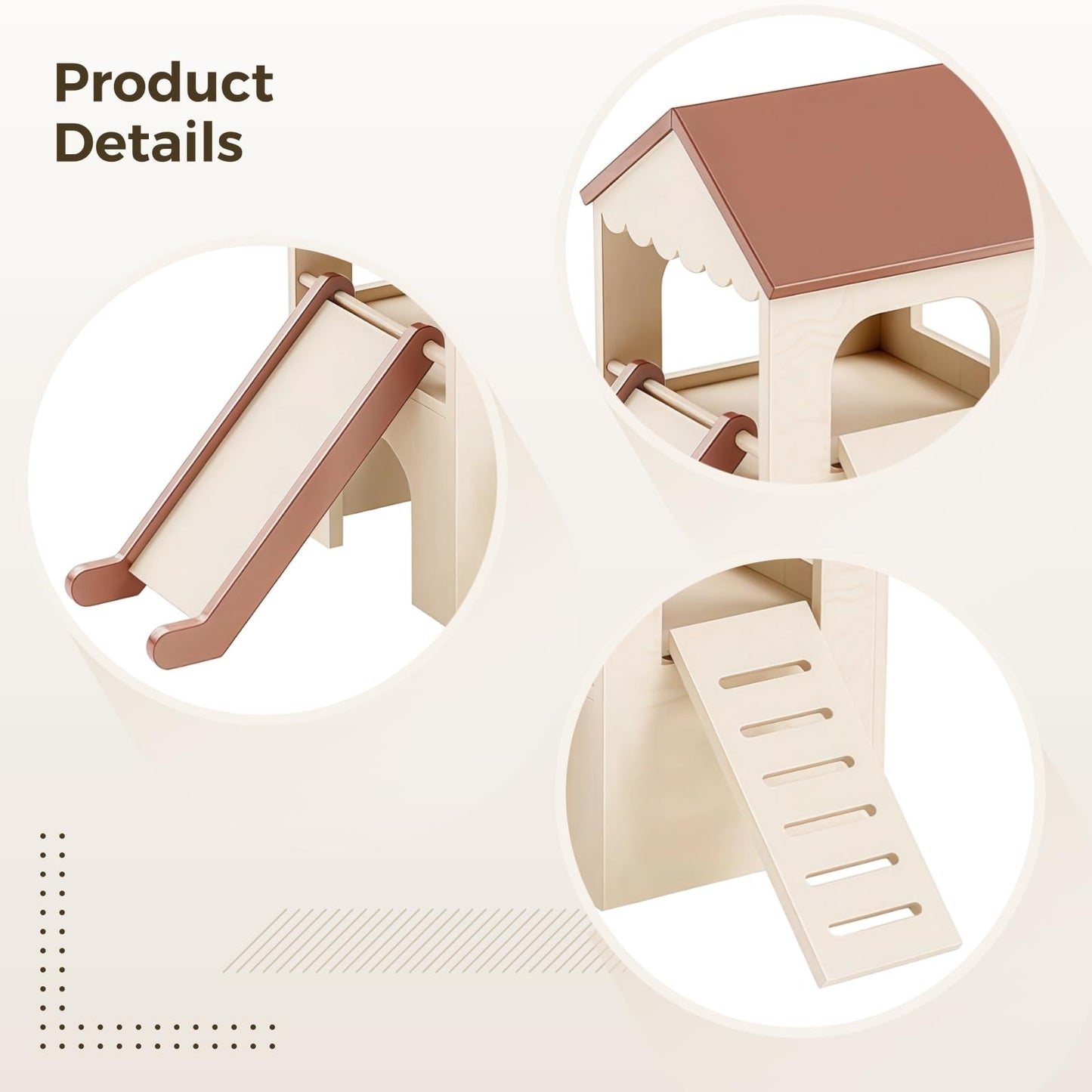Varku Guinea Pig Wooden Hideout with Loft Slide, Two-Level Design, Adjustable Ramp, Dual Slide, Spacious and Comfortable Hideout for Hamsters, Rabbits Easy to Clean, Sturdy Wood Construction