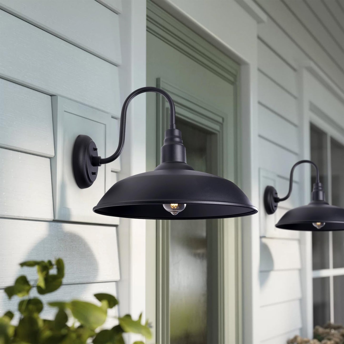 Large Black Gooseneck Barn Light for Farmhouse, 16in Dome Outdoor Wall Lights for Porch, 4 Pack Exterior Lighting Fixture with Goose Neck Arm for Front and Back Porch House Garage Door