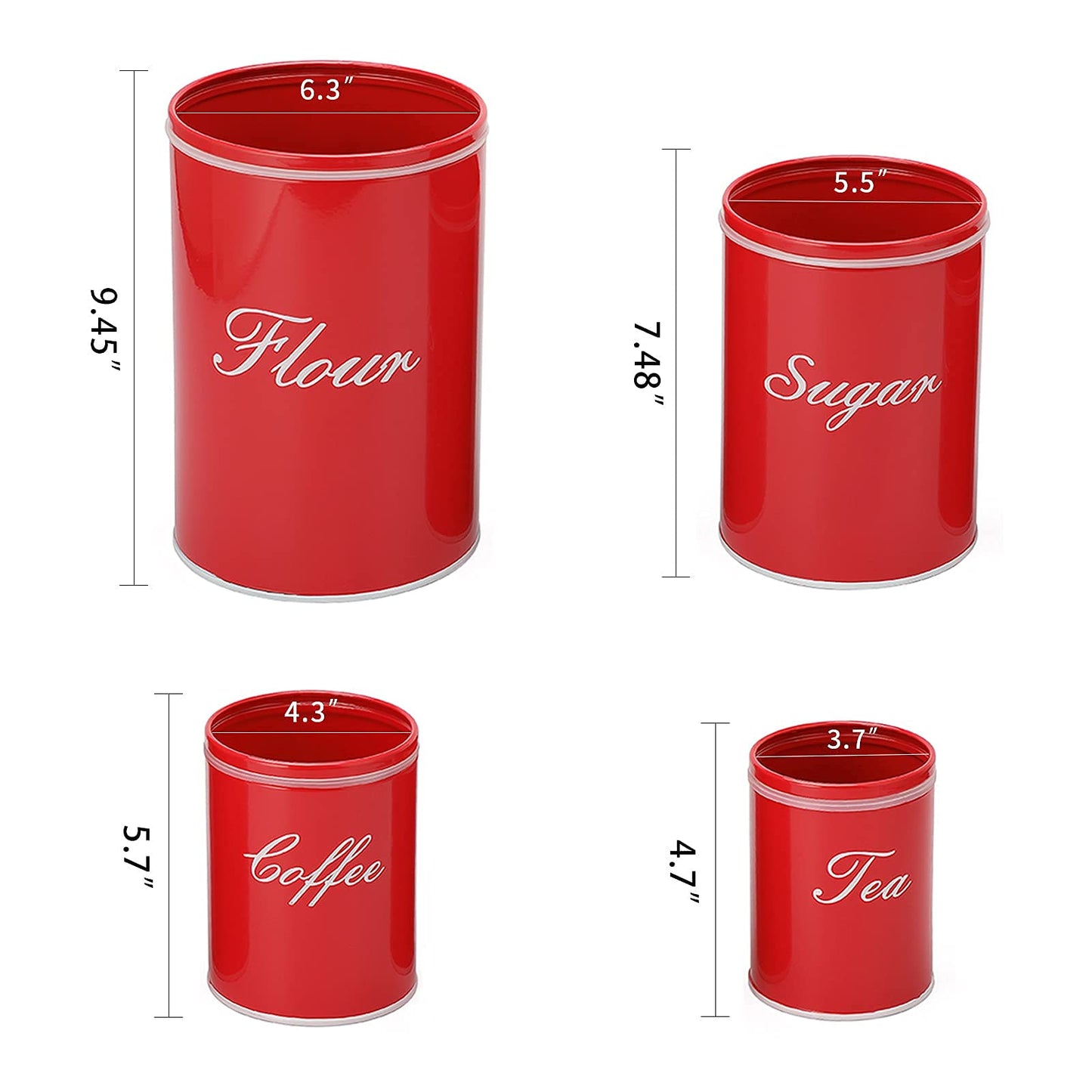 Deppon Canister Sets for Kitchen Counter, Flour and Coffee Containers, Vintage Farmhouse Design Food Storage Container with A Removable Lid, 4 Pack (Red)