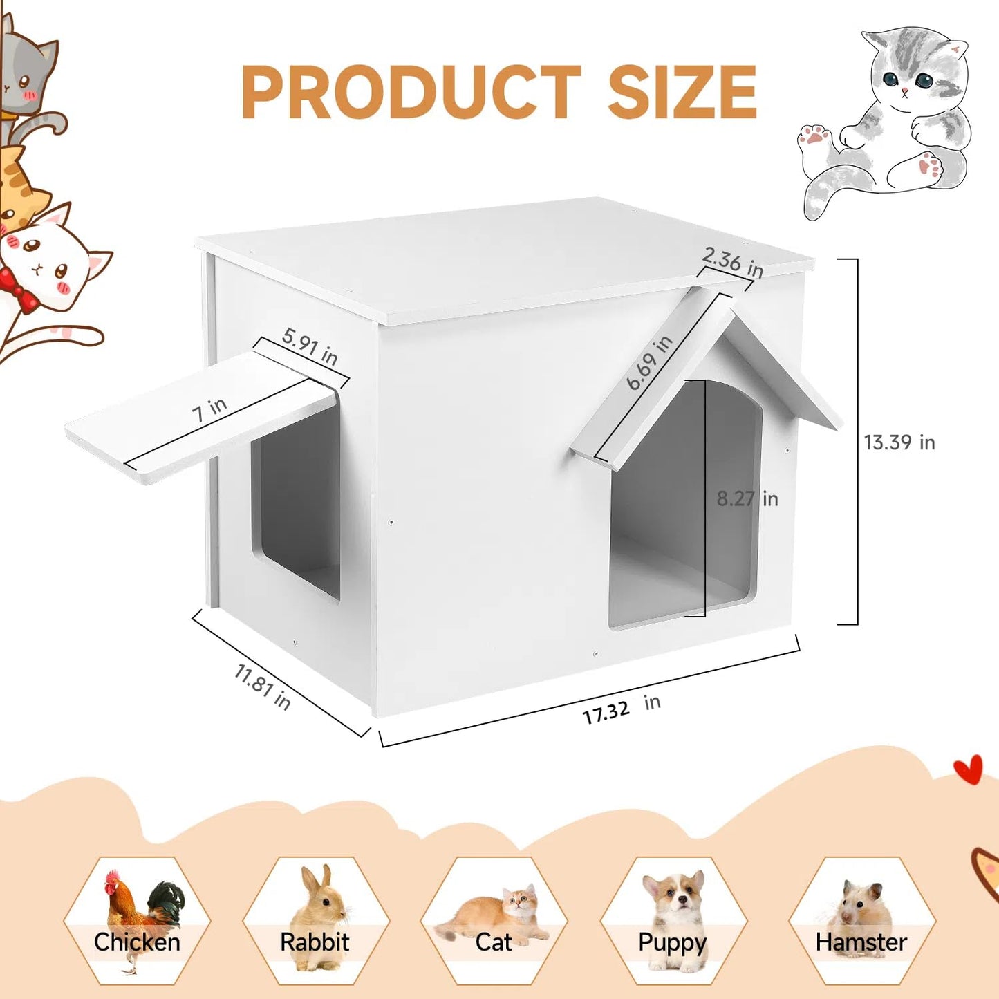 EARTHSON Outdoor Cat House, Feral Cat Shelter, Stray Cat Condo Waterproof and Insulated cat House with Escape Door