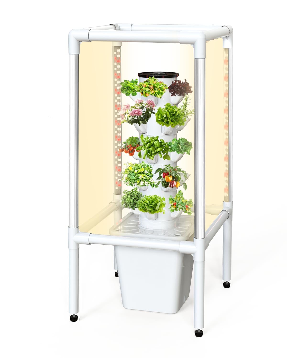 SJZX Hydroponics Growing System, Hydroponic Tower with Full-Spectrum Grow Lights, 5 Tiers Indoor Outdoor Garden Planter, Vertical Home Gardening Germination Kits for Vegetables, Fruits, Herb (25 Pods)