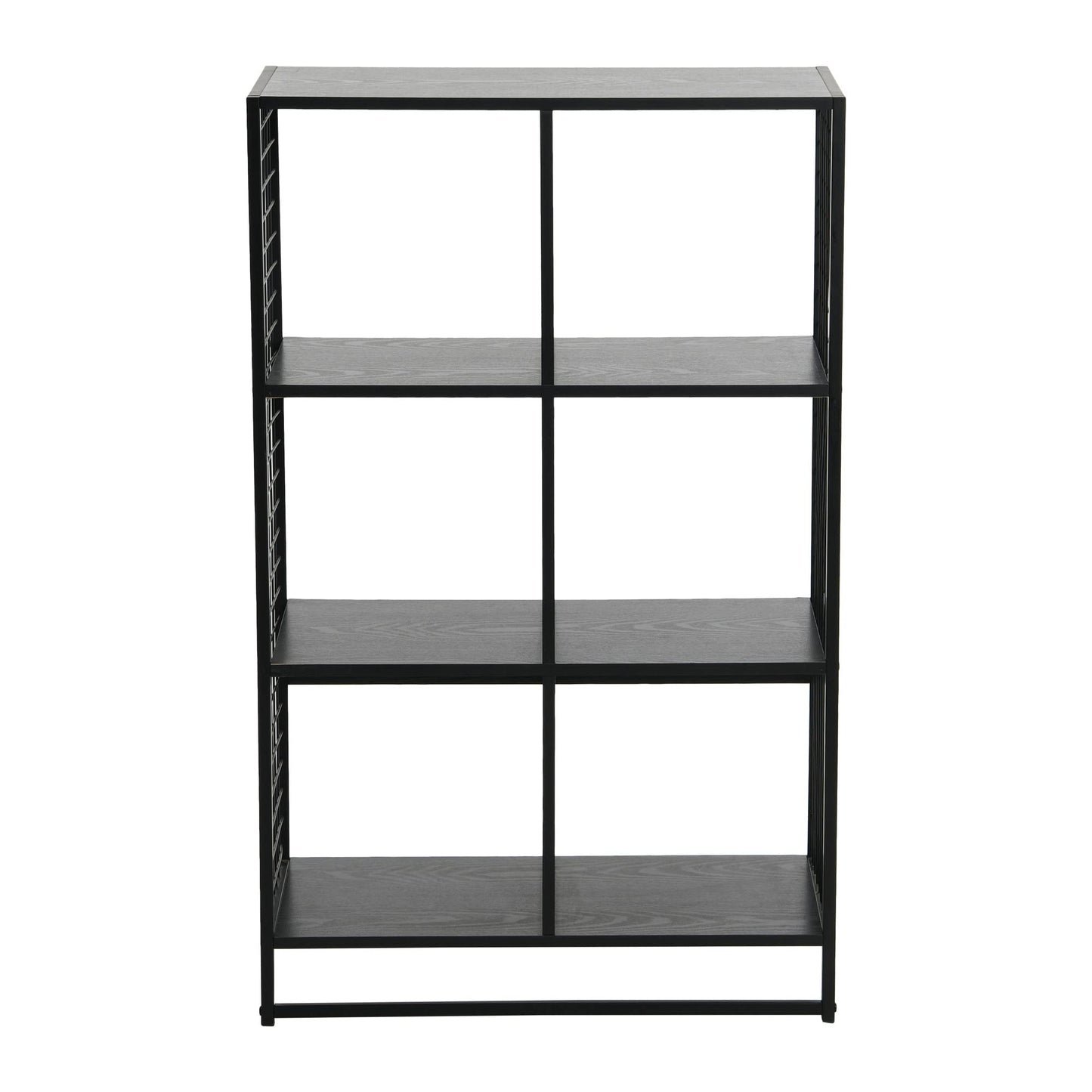 Household Essentials Trellis Open Storage Bookshelf with 6 Cube Compartments Black Oak Wood Grain and Black Metal
