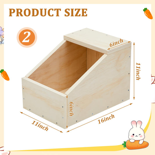 Maxcheck 2 Pack Wood Rabbit Nesting Box, 16x16x11 Inch Wooden Hutch Hideout for Breeding, Natural Burrow Den Alternative for Rabbits & Small Animals