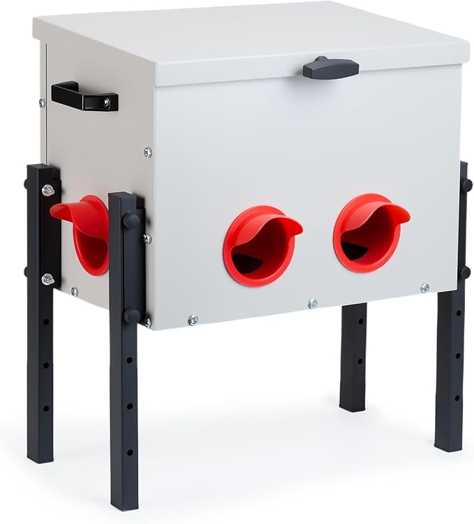 Metal Chicken Feeder with 4 Ports, 30 lbs Metal Poultry Feeder, Height Adjustable Weatherproof Feeding Box for Chickens, Geese, Ducks, Turkeys, Quails