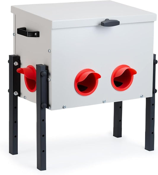 Metal Chicken Feeder with 4 Ports, 30 lbs Metal Poultry Feeder, Height Adjustable Weatherproof Feeding Box for Chickens, Geese, Ducks, Turkeys, Quails