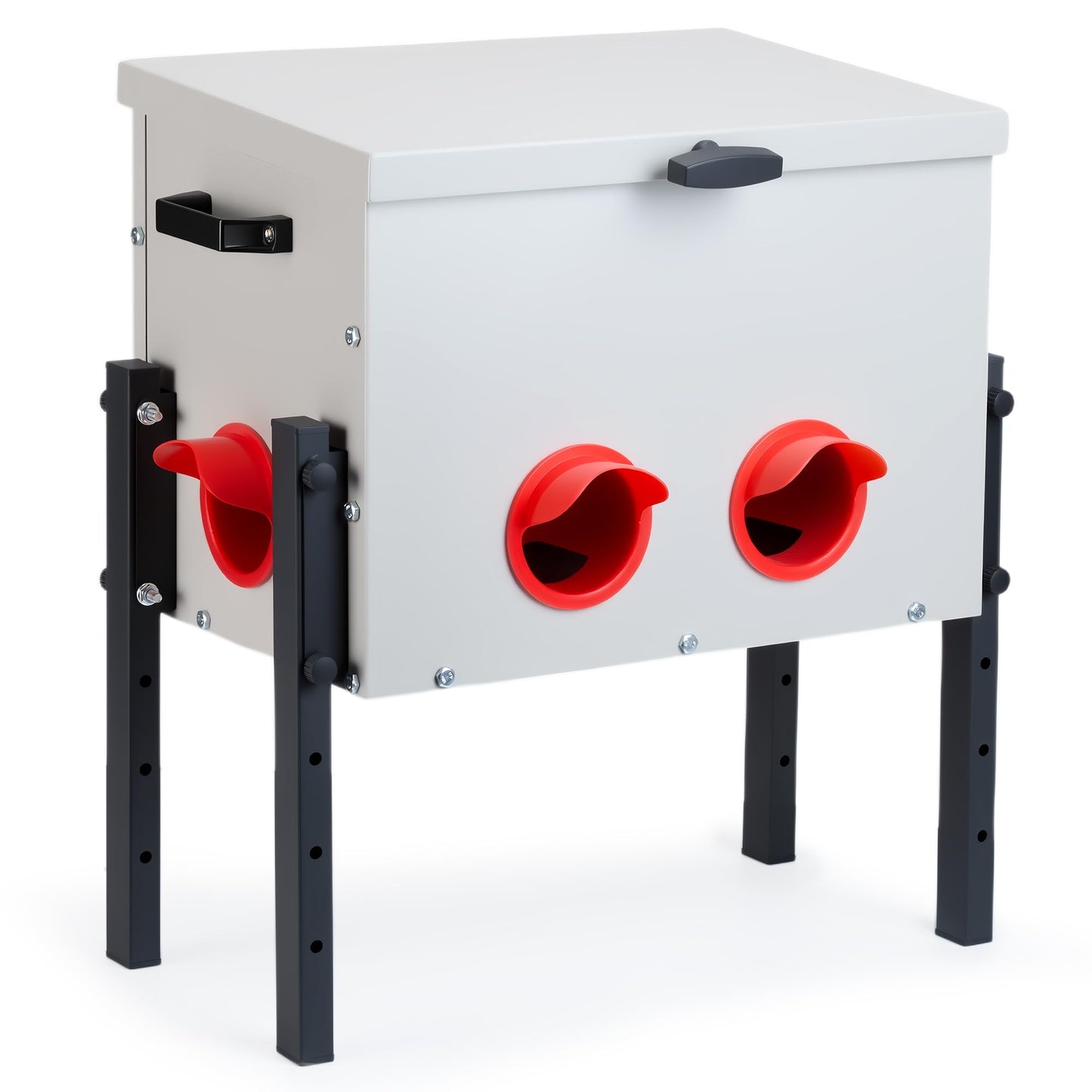 GVGBUK Metal Chicken Feeder with 4 Ports, 30 lbs Metal Poultry Feeder, Height Adjustable Weatherproof Feeding Box for Chickens, Geese, Ducks, Turkeys, Quails