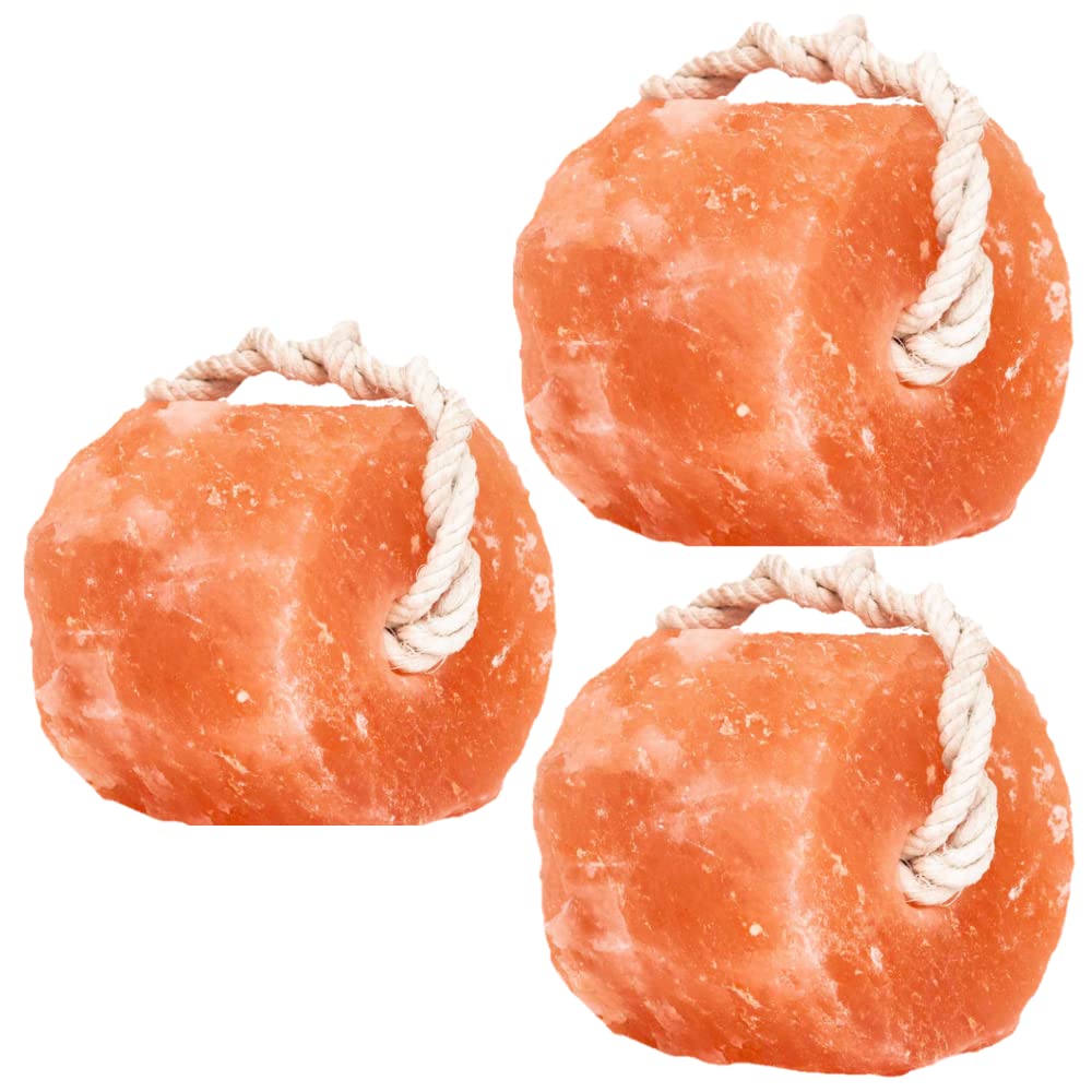 Glowyn Pink Himalayan Pink Salt Lick Pack of 3 (6lbs Each Block)- Mineral Salt Block on Rope 100% Organic Pink Salt Block for Horses Deer and Live Stock. Deer Attractant for Deer Hunting