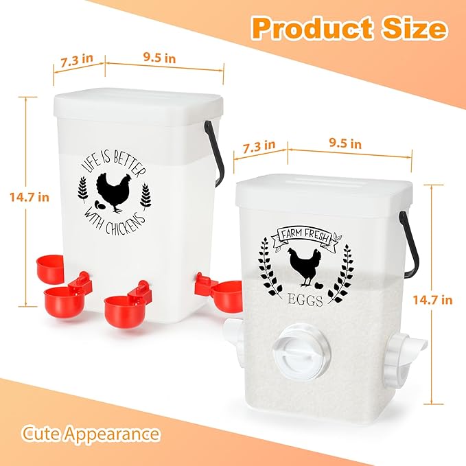 TGEYD Chicken Feeder and Chicken Waterer Set(3 Gal/15 Lb) Hanging Automatic Chicken Feeder, No-Waste Poultry Feeder, Chicken Accessories for Chicken Coop and Chicken Run