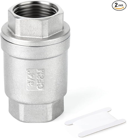 TAISHER 2PCS 304 Stainless Steel 3/4" Female Vertical Check Valve，Backflow Prevention, One Way Spring Check Valves CF8 WOG 1000