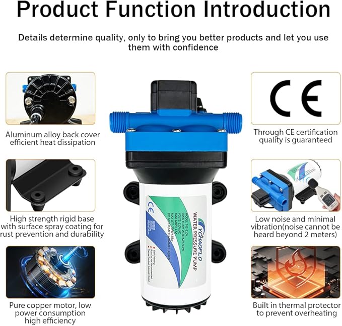 110V Electric High Pressure Water Pump with Diaphragm, Inline Water Transfer Pump, Camper Water System, On-Demand Water Pressure Booster Pump for Garden Hose & Water Pumps"