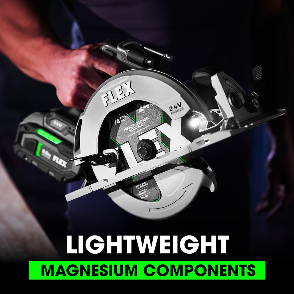 FLEX 24V Brushless Cordless 4-Tool Combo Kit: Circular Saw, Reciprocating Saw, Fixed Speed Angle Grinder, Drill Driver with 2.5 Ah, 5.0Ah Lithium Batteries and 160W Charger - FXM402-2B