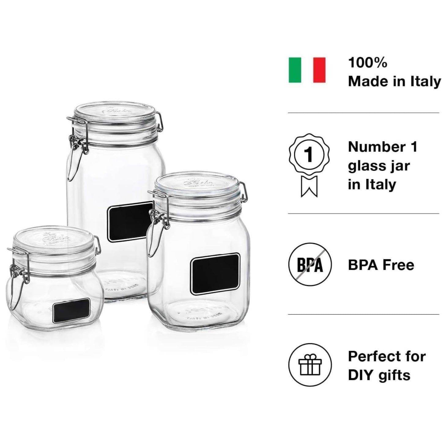 Bormiolio Rocco Jar with Chalkboard, 50.8 Oz