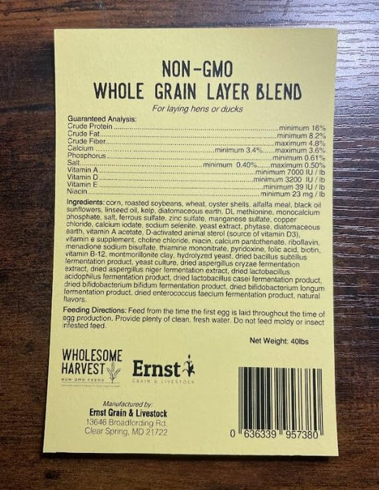 Wholesome Harvest Non-GMO Whole Grain Layer Blend 16% - Chicken Feed for Laying Hens and Ducks - Includes Essential Oils, Herbs, Oyster Shells, Vital Minerals, and Omega 3, 10lb
