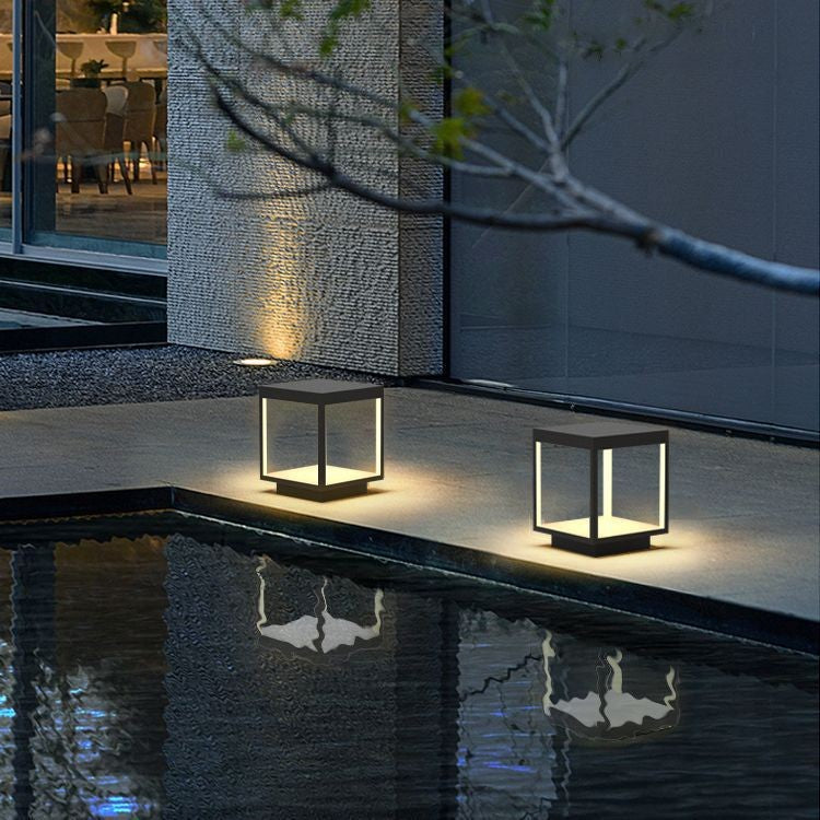 JHOTEC Solar Outdoor Post Lights,110V & 12V Voltage Can be Used Wired Lantern Column Lamp with E26 Base,Outdoor Column Lights,IP54 Waterproof,LED Post lamp,Deck Lights (Wiring, 16X16IN), Black