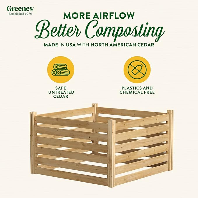 Greenes Fence Cedar Wood Composter, 23.25 Cu ft / 173.92 gallons - Made in USA with North American Cedar