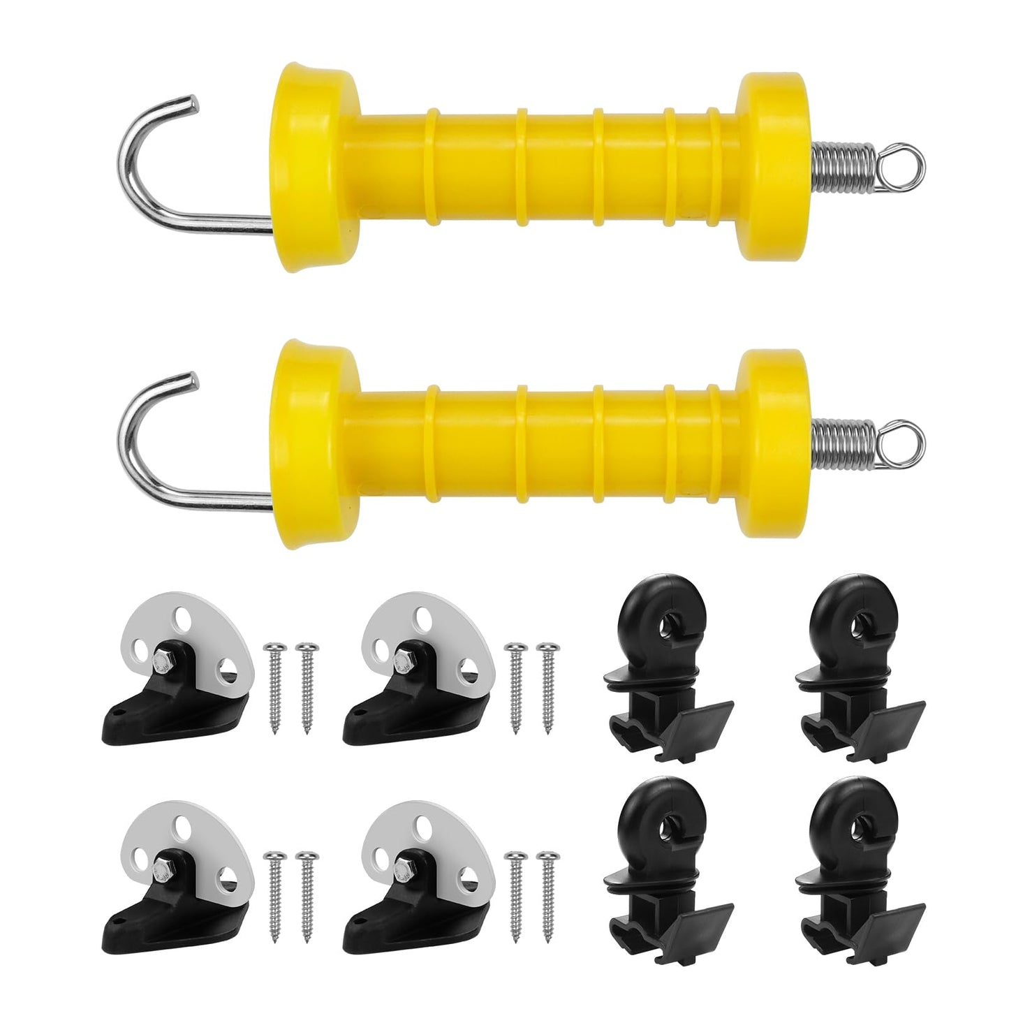 2 Set Electric Fence Gate Handle Set with Anchor and Insulator, Consisting of 2 Plastic Electric Fence Gate Handle, 4 Anchor Sets, 4 Electric Fence Insulators and 8 Screws