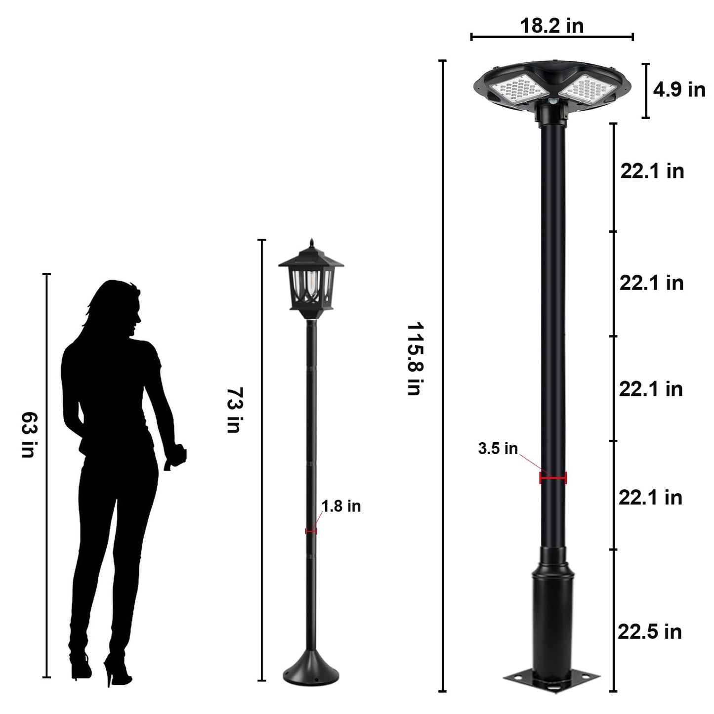HCOOR Solar Lamp Post Light with 98 inch Pole IP67 Waterproof Outdoor Post Lamp Auto Dusk to Dawn Landscape Path Lights with Remote for Lawn Pathway Driveway Yard