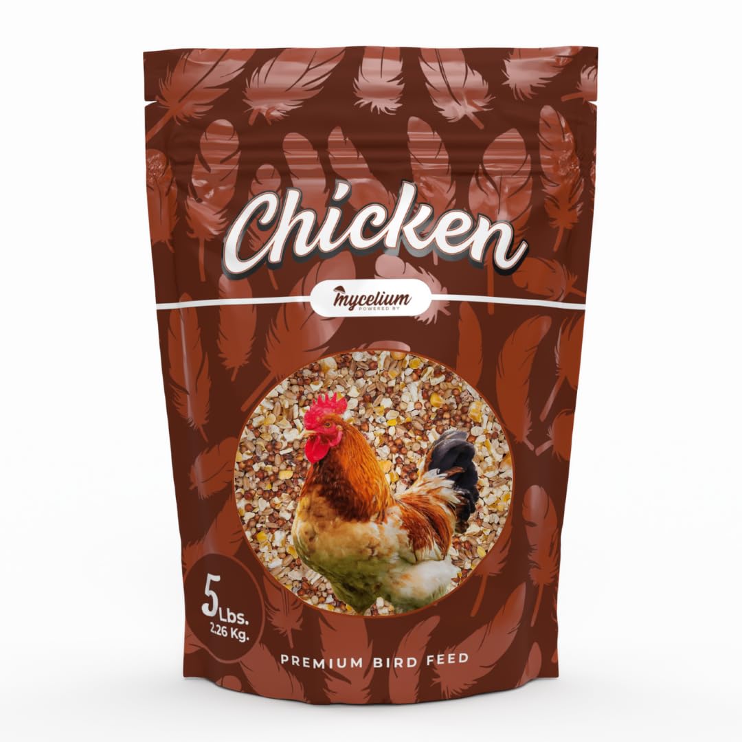 Mycelium Organic Chicken Scratch (5 lb Bag) | Non-GMO Chicken Feed | Natural Multigrain Blend for Poultry Bird | Supports Digestion & Energy | Dust Free Mix, Made in USA