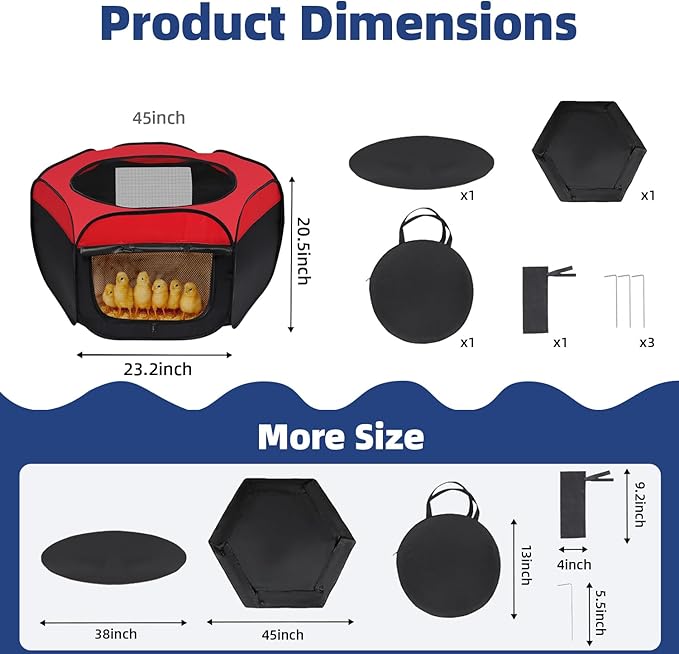 Brooder Box for Chicks Starter Kit - Upgraded Dual Door Collapsible Large Chicken Pen, Easy to Clean Chicken Coop Supplies for Ducks, Quail, Cats, or Dogs, Holds Up to 20 Chicks