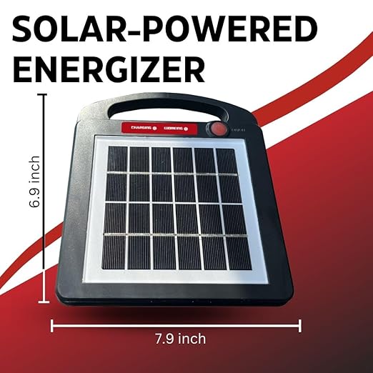 Solar Electric Fence Charger for Day and Night Power | Red Sizzle 1XS | 0.13 Joule | Portable Solar Energizer for Livestock for Small Gardens, Keep Our Small Pests