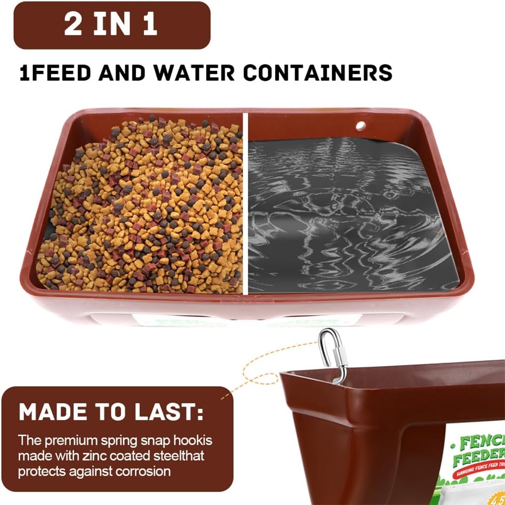 Chicken Feeder 2pcs Goat Feeders with Clips Hanging Fence Poultry Feeding Equipment Chicken Trough Plastic Feeding Container for Poultry Livestock 4.5 Quart