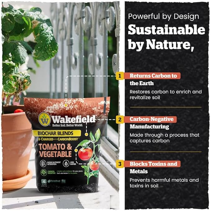Wakefield Premium Biochar Blend – Organic Potting Soil for Vegetables, Tomatoes & Gardens – Potting Mix Enriched with Humic Acid & CarbonBoost – Versatile Top Soil for Indoor & Outdoor Plants-4quarts