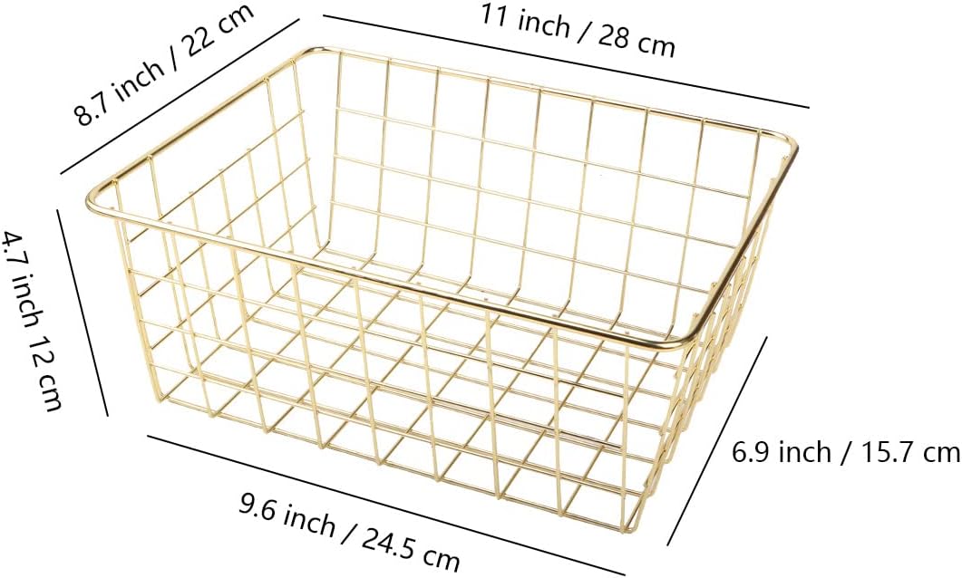 Tonxus 4pcs Wire Kitchen Storage Basket Farmhouse Metal Household Container Storage Organizer Bin Divider with Handle for Pantry,Shelf,Countertop,Refrigerator,Freezer,Cabinet (Gold)