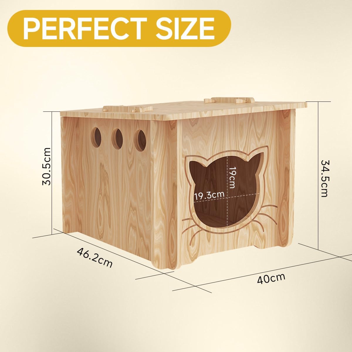Pinewood Cat House, Weatherproof Wooden Bunny Rabbit Cat Hutch Outdoor Pet Cage Shelter Feral Cat House, Small Pet House and Habitats