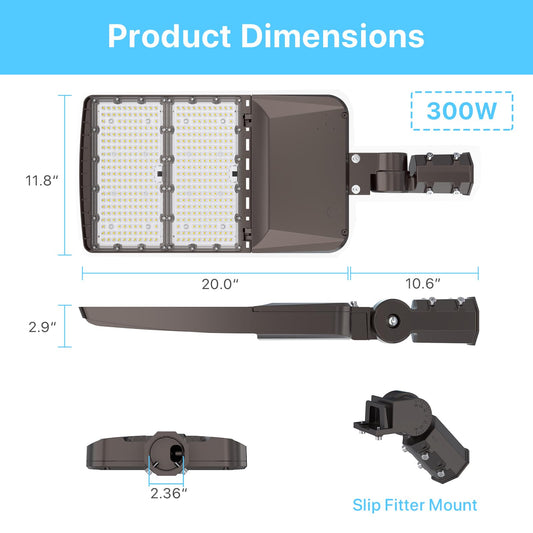 HYPERLITE Parking Lot Light 300W: 3 Pack 5000K 45,000lm Equivalent to 1,200W HPS/HID UL Certified - IP65 LED Shoebox Light with Photocell - Adjustable Slip Fitter for Barn Court Stadium Roadways