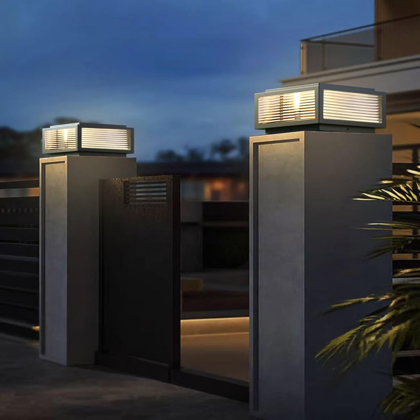 POSTTT Solar Modern Outdoor Column Light, LED Fence Light, Pillar Lamp for Flat Surface Patio Garden Decoration, IP54 Waterproof, E26 Bulb (Black, 24*24inch, Outdoor)