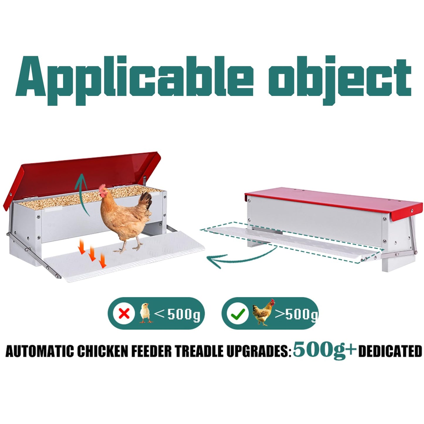 PAULOZYN 9L Automatic Chicken Feeder Treadle Rat Proof Metal Galvanized Poultry Feeders Treadle Chicken Feeder with Weatherproof Lid for Duck Turkey Outside No Waste