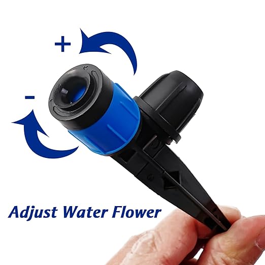 GXXMEI 52PCS Drip Irrigation Emitters with Stake, 360°Adjustable Fan Sprayer Water Flow Lock Barbed Dripper for 1/4" Drip Irrigation Tubing Garden Irrigation Sprayer for DIY Garden Irrigation System