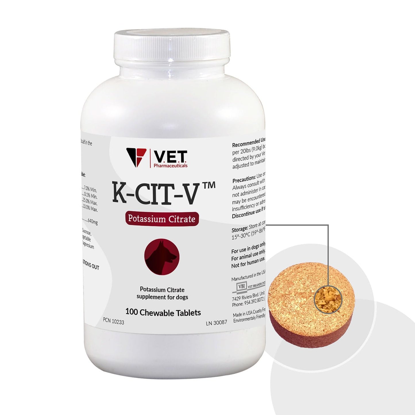 K-CIT-V Potassium Citrate Chewable Tablets for Dogs - 100 ct.