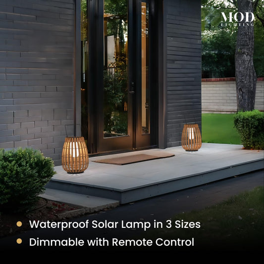 𝗠𝗢𝗗 𝗟𝗜𝗚𝗛𝗧𝗜𝗡𝗚 Beam | Floor Solar Lantern, Reliable IP65 Waterproof LED Garden Light, Solar Lights Outdoor Dimmable with Remote, Rattan Lantern Lamp for Patio (Small | 10x14 | Warm White)