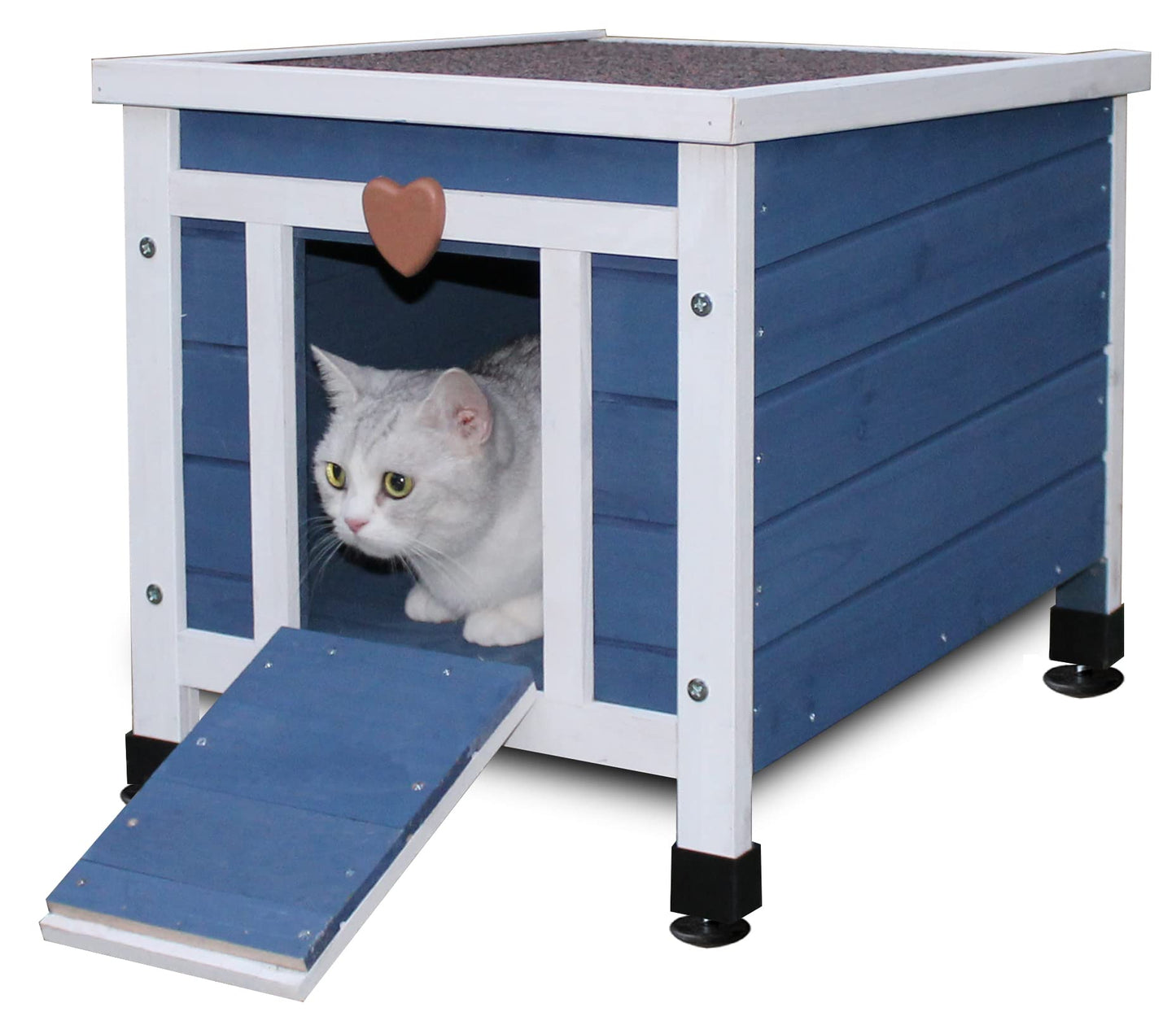 Rockever Outdoor Cat House,Outdoor cat Houses for Feral Cats Weatherproof Rabbit Hutch Small, Wooden Small Pet House and Habitats-Blue
