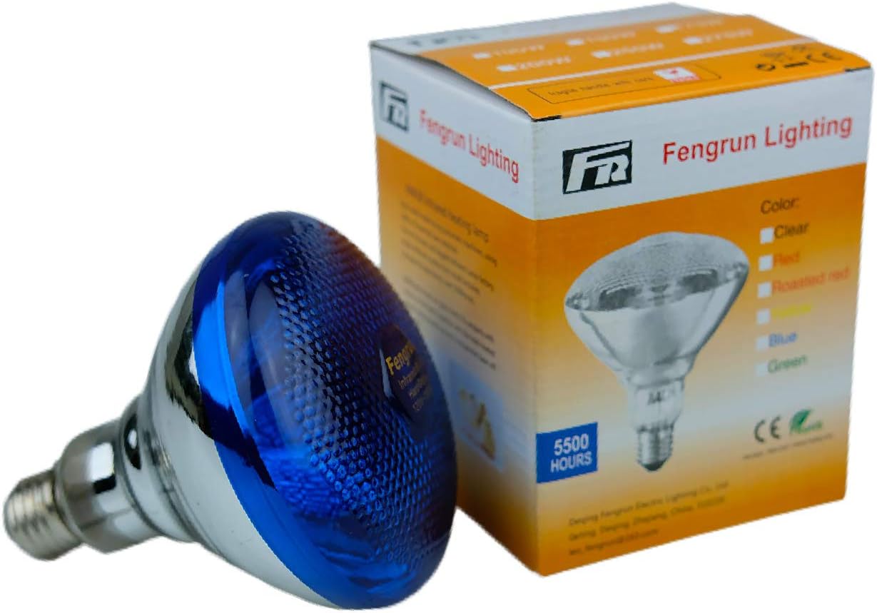 Fengrun Infrared Bulb Red Hard Explosion-Proof Glass Infrared Heat Lamp Bulb for Chicks, Chicken, Pet,Bathroom Warming Light Bulb (Blue-150w)