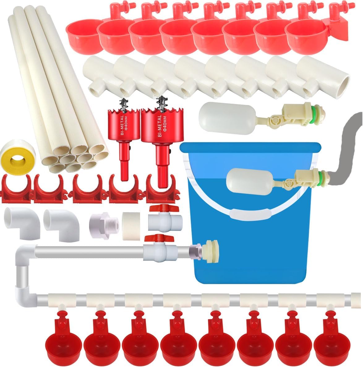 WODERIC Automatic Chicken Water Cups,Chicken Water Feeder,Complete Set Pipeline Automatic Chicken Waterer System for Chick Duck Quail