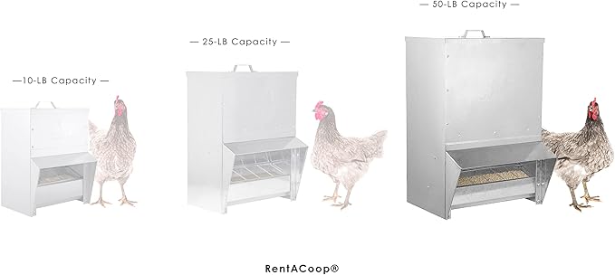 RentACoop Mounted Metallic Trough Poultry Feeder: Waterproof, Chickens/Poultry/Etc. (50LB Capacity)