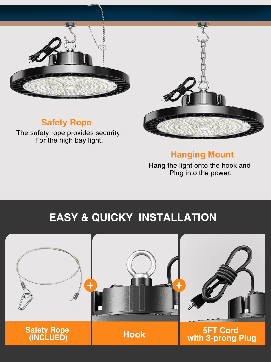 ONLYLUX 12 Pack UFO LED High Bay Light, 150W 5000K Daylight, 22500LM (Eqv. 800W MH/HPS), Commercial High Bay LED Shop Lights with US Plug for Garage Workshop Warehouse Barn, Plug&Play