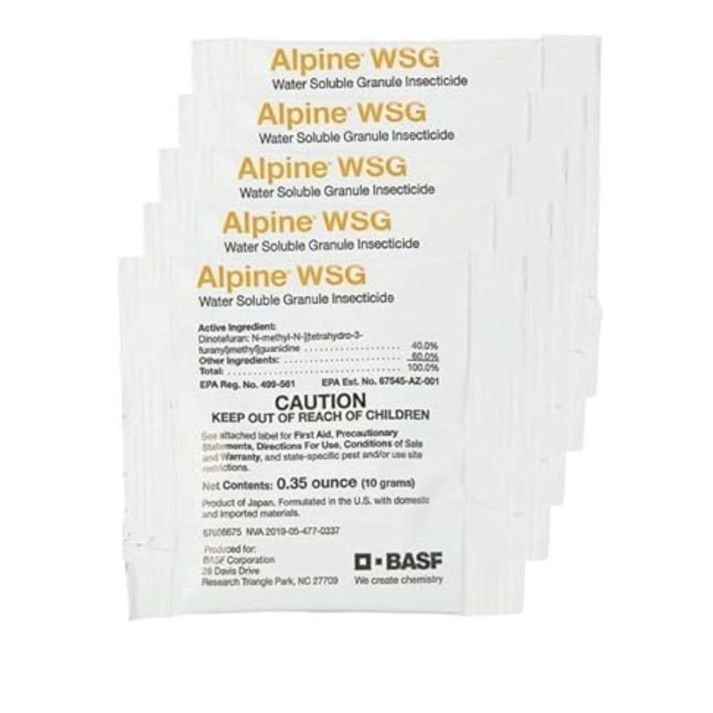 BASF Alpine WSG Insecticide, Water Soluble Granules for Indoor & Outdoor Pest Control, Kills Ants, Flies, Bed Bugs, German Cockroaches – 5 x 0.35 oz Packets (Each Makes 1 Gallon for 1,000 sq ft)